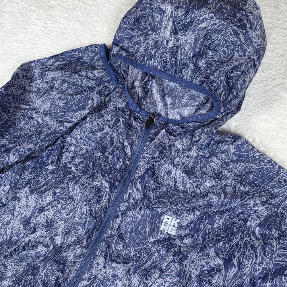 NEW Alaskan Hardgear Men XL Blue Marble Camo Full Zip Hood Windbreaker Packable